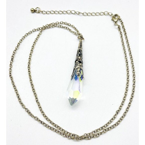 Crystal Prism Pendant Necklace Silver Tone Filigree Healing Spiritual Celestial - Picture 1 of 6
